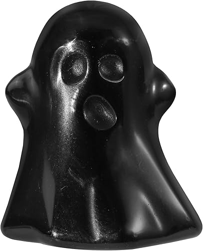 Rockcloud 2 piezas de piedras de cristal de obsidiana negra, fantasma, figurita de Halloween, estatua de fantasma, ornamento de decoración de fiesta