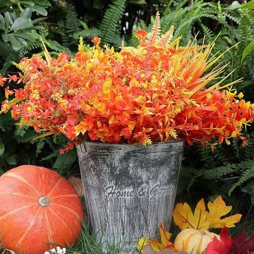 16 Bundles Artificial Fall Flowers for Outdoors, Fake UV Resistant