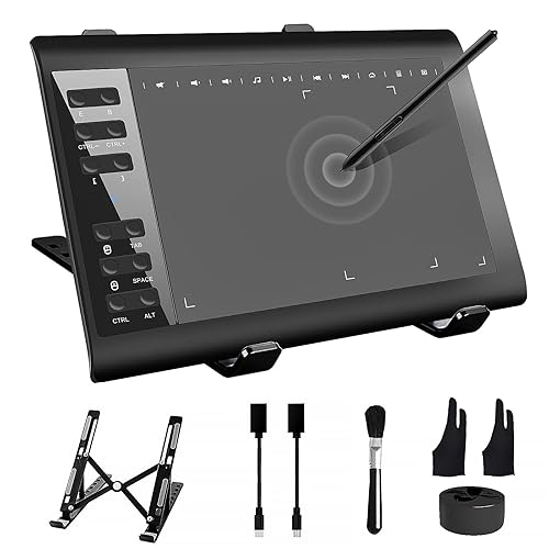 TeinenRon Graphics Drawing Tablet with Stand,10x6 Inch Drawing Tablet with 8192 Level Pen,12 Hot Keys,Digital Drawing Pad Compatible with PC/Mac/Android for Painting,Design&Online Teach - 10 x 6 Inch - With Stand