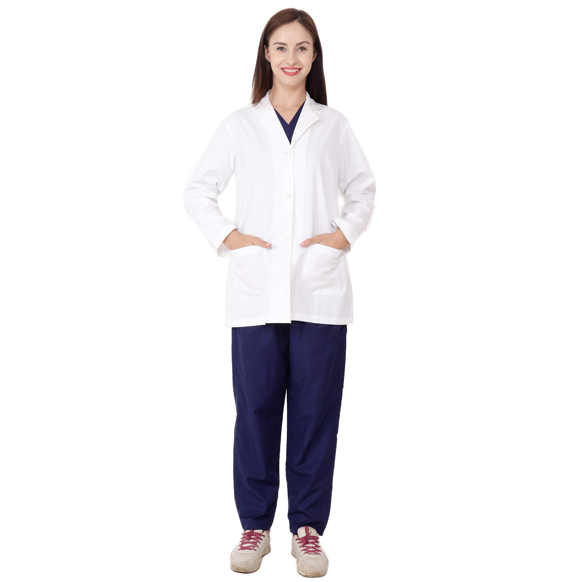 RANK Womens Cotton Polyester White Medical Lab Coat | full Sleeve Hospital Lab Uniform Doctor OT Surgical coat For Nurse Student Size - Medium (B01MYLZ1ER) Amazon Price History, Amazon Price Tracker