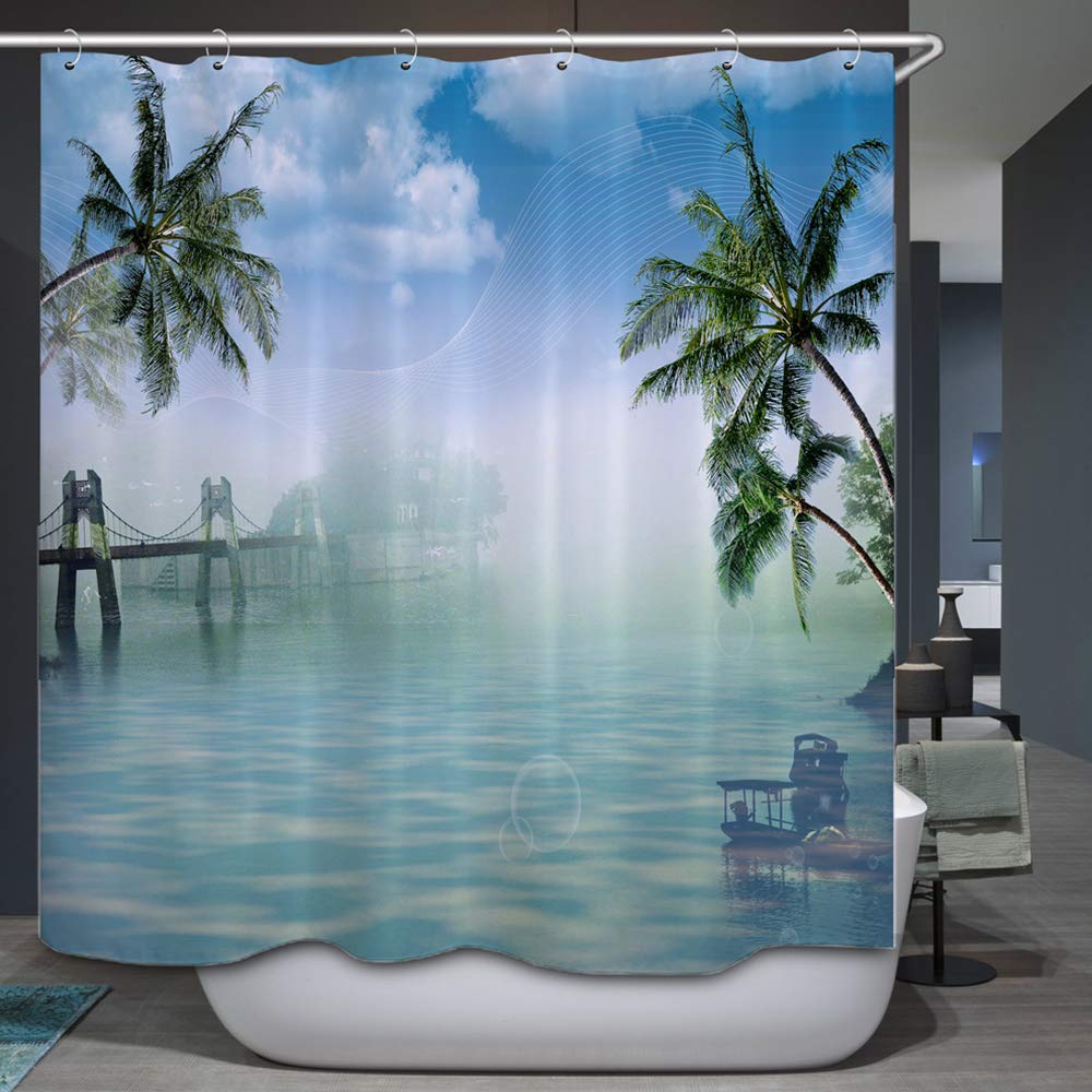Chickwin Shower Curtain with Hooks, Natural Scenery Waterproof Mold-proof Shower Liner Polyester Dry Quickly for Bathroom Decorative Curtains 3D Creative Printing (Lake Scenery,180x180cm)