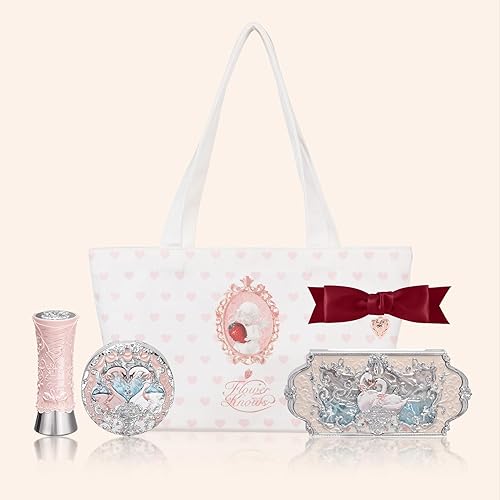 Flower Knows Swan Ballet - Juego de maquillaje de 5 piezas, lápiz labial brillante (B03) + rubor en polvo (05) + sombra de ojos (01) + bolsa de lona