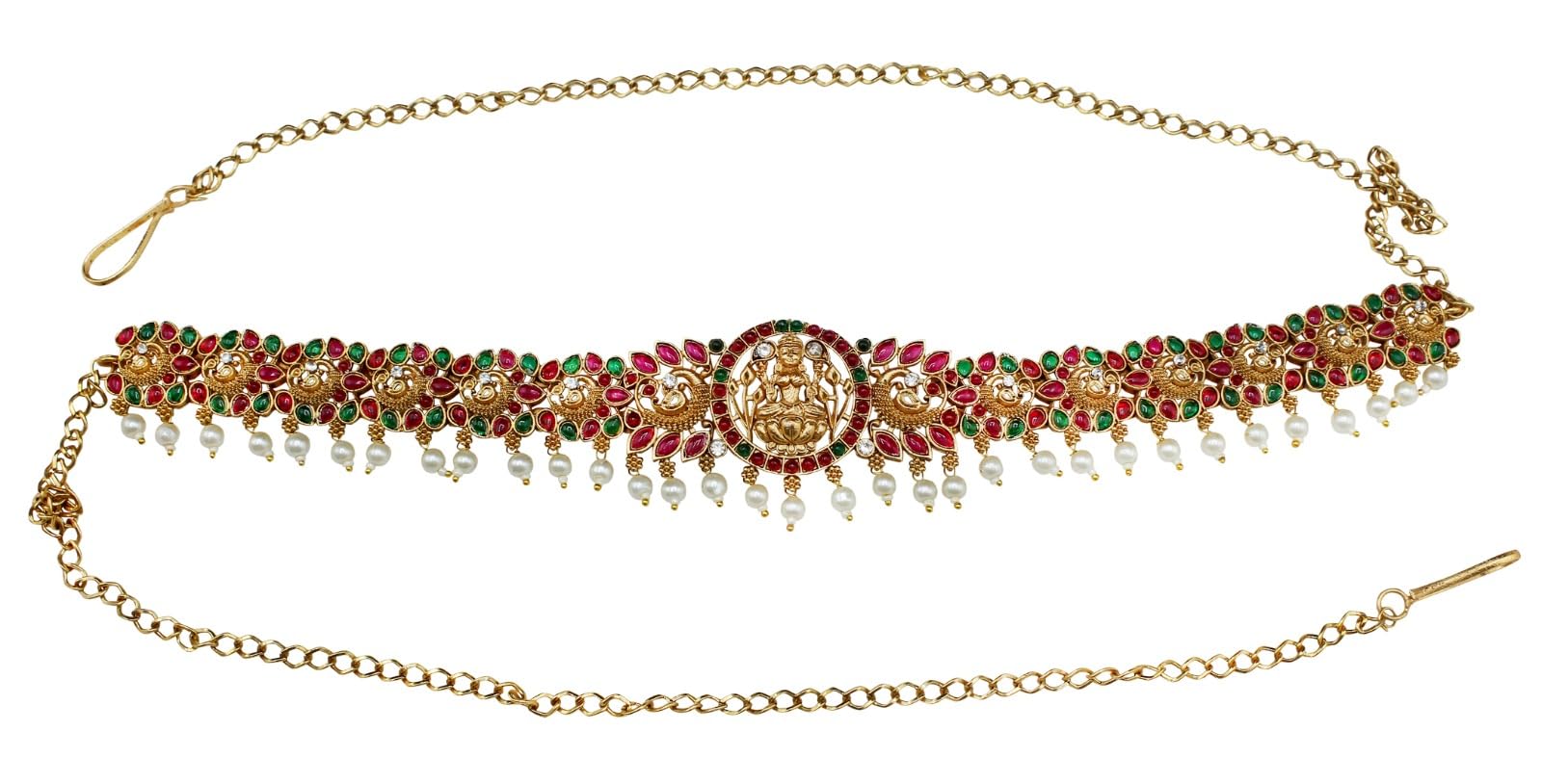 Nagneshi Ethnic Gold Plated Goddess Lakshmi Waist Belt,Tagdi Ethnic Bridal Kamarbandh | Kamarpatta for Women-image-36