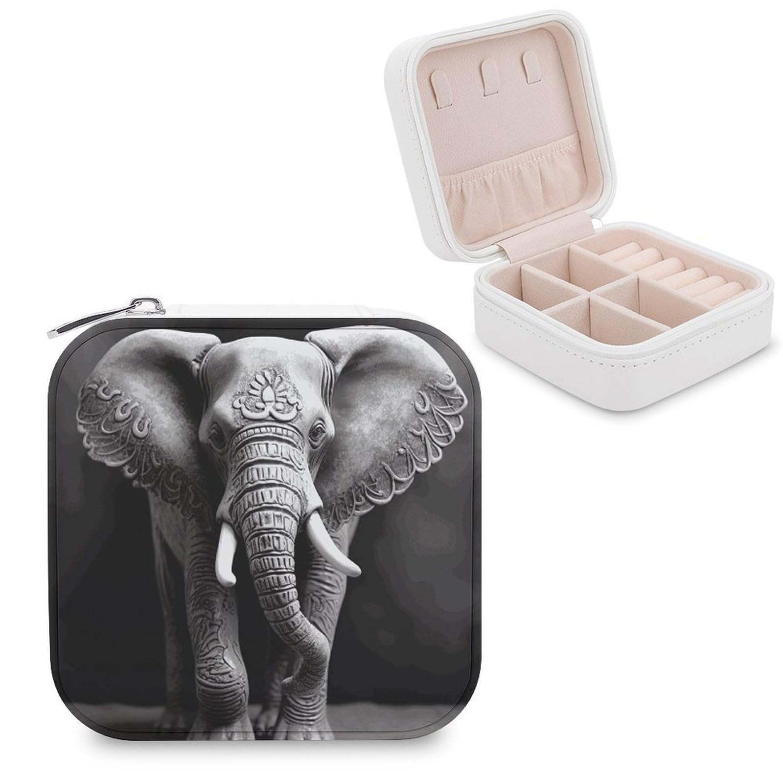 JTREHY Gray Elephant Jewelry Box Personalized PU Jewelry Box Exquisite Jewelrys Organizer Case Small Portable Jewellery Storage Holder for Rings Earrings Necklaces Gifts