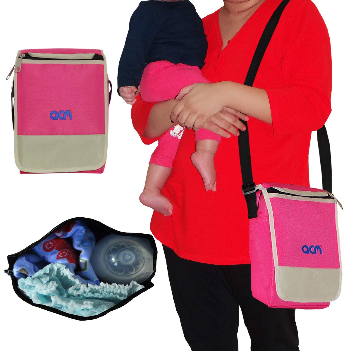 Acm Flip Soft New Born Baby Multipurpose Diaper Bag Small Dark Pink-image-8