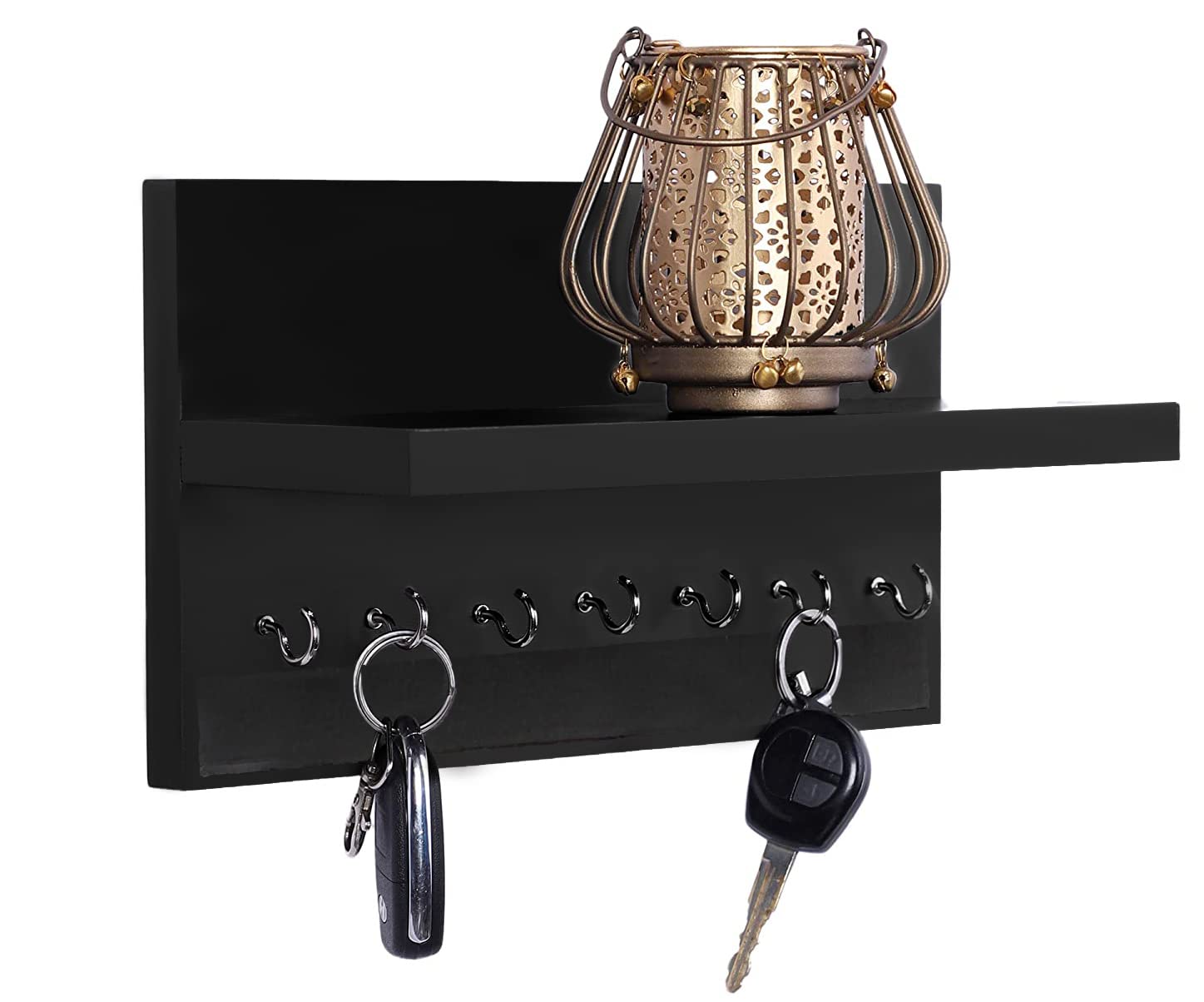Dime Store Wall Mount Key Holder for Wall With Stylish Shelf Organiser Rack Wall Shelf Key Hanger (7 Hooks, Black) (B09WLT5P57) Amazon Price History, Amazon Price Tracker