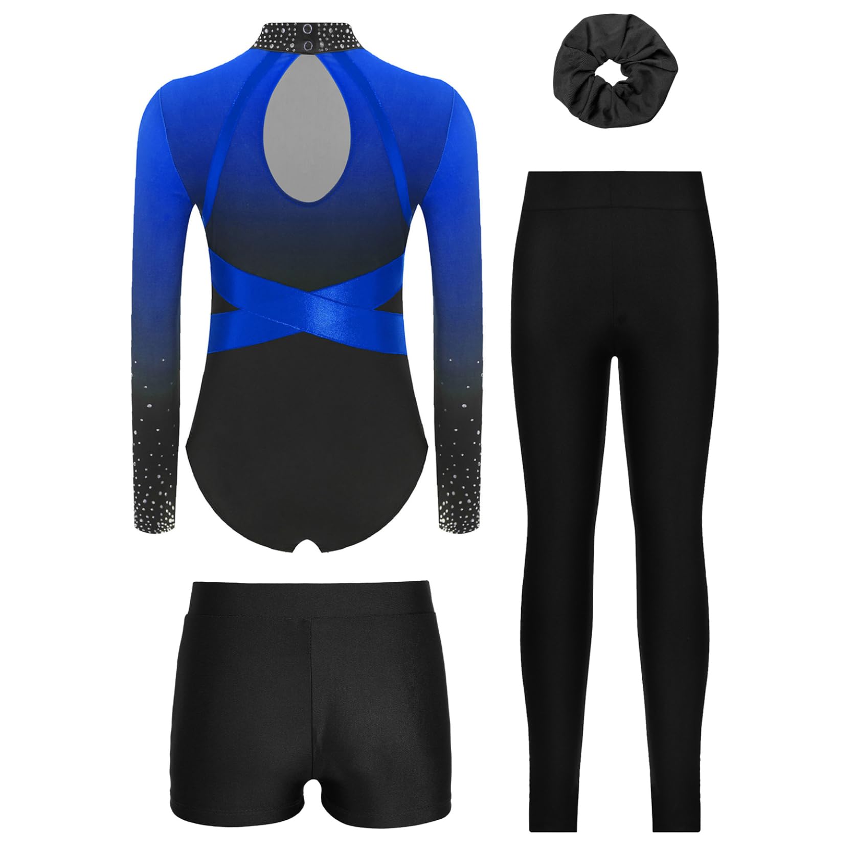Mädchen Turnanzug Strass Körperanzug Langärmelig Leotard Mit Leggings Und Shorts Wettkampfanzug
