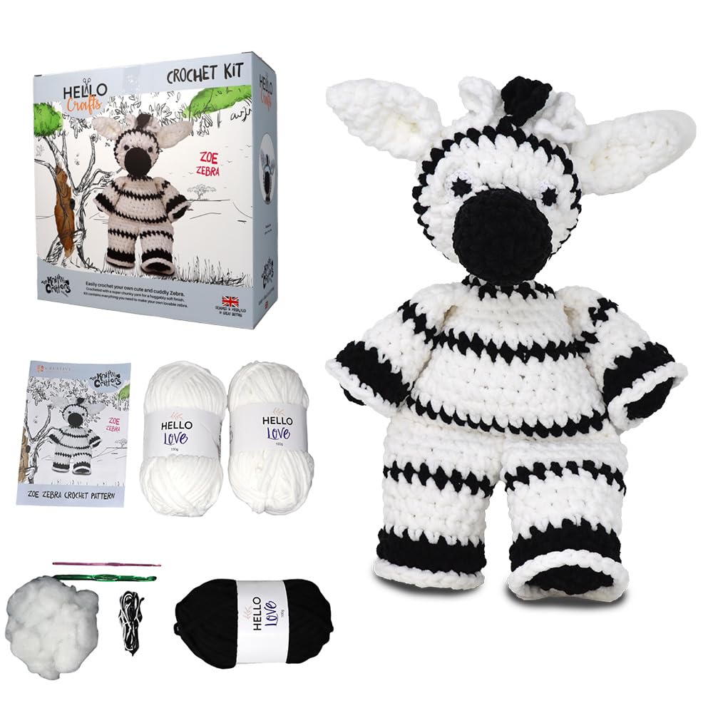 Knitty Critters Zoe Zebra – Main Collection – | Beginner-Friendly Crochet Craft Kit With Recycled Yarn