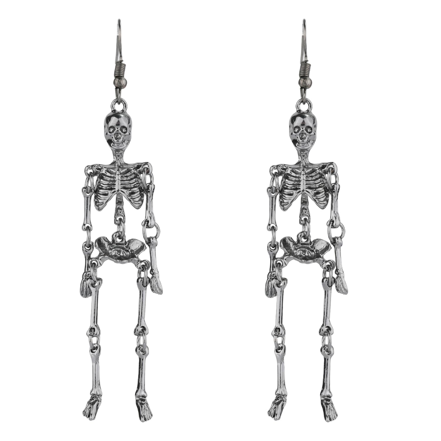 Halloween Skull Dangle Earrings, Lightweight Silver Long Skeleton Earrings for Men Women Girls Costume Party Dress Up, Halloween Theme Jewelry Ghost Charm (Dark Grey), Zinc, No Gemstone-image-34