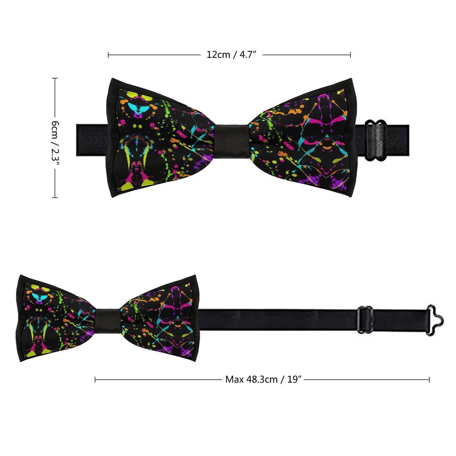 GoasNei Glow in Dark Splatter Neon Bow Tie for Men Adjustable Necktie Funny Tie Neck Ties for Weddings Party