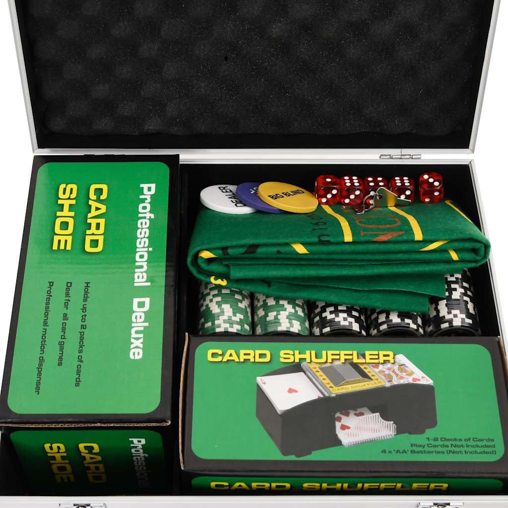 Set di 300 chip laser da poker da 11,5 g, con valigetta in alluminio, tappetino da gioco Texas Holdem Casinò, serate, feste, tornei, accessori per casinò