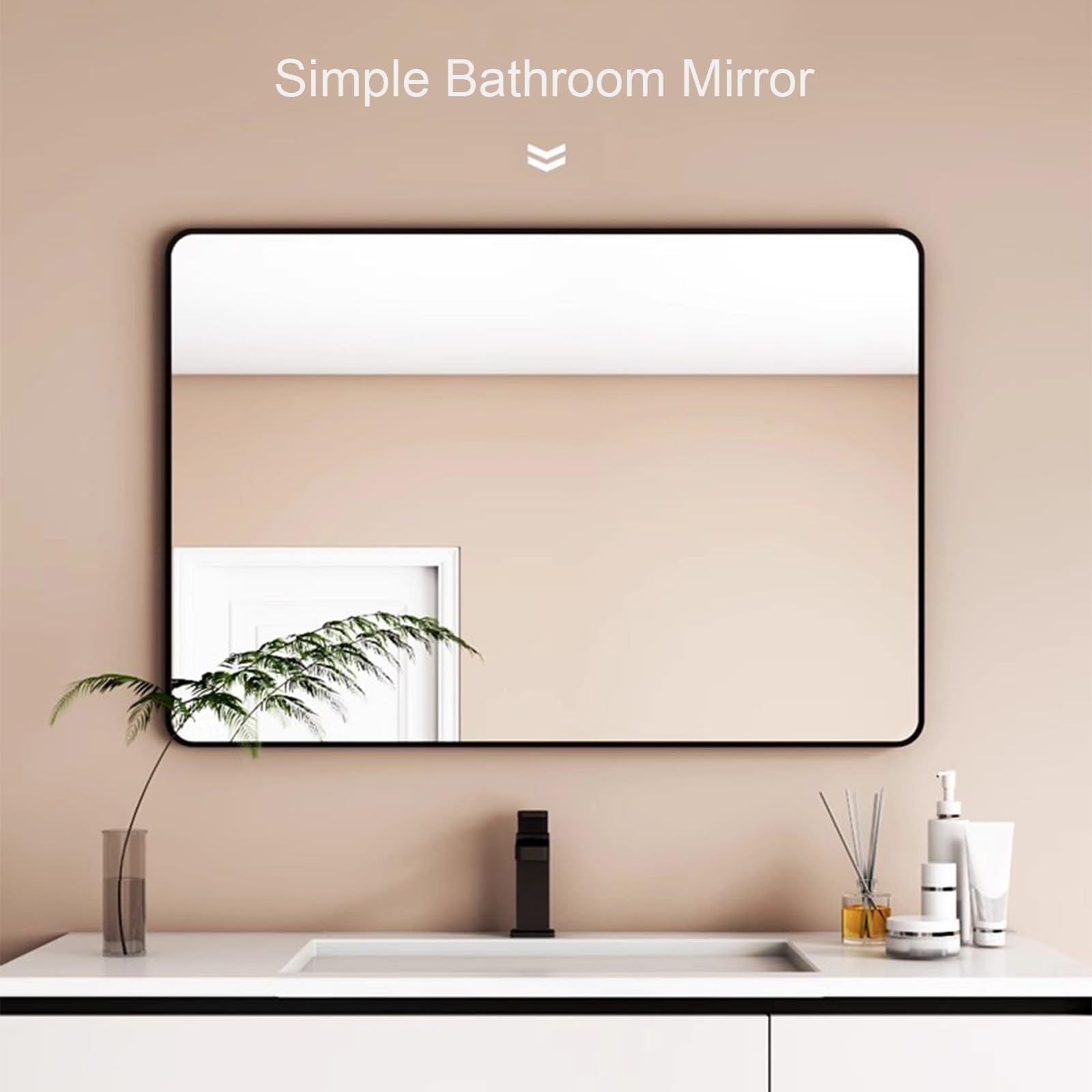 Espejo de Baño 70x90, Espejo Decorativo de Pared con Marco de Aluminio, Espejo de Esquina Redonda Sin Iluminación - Plata Blanca, 30x40cm, Ideal para Salón y Baño.