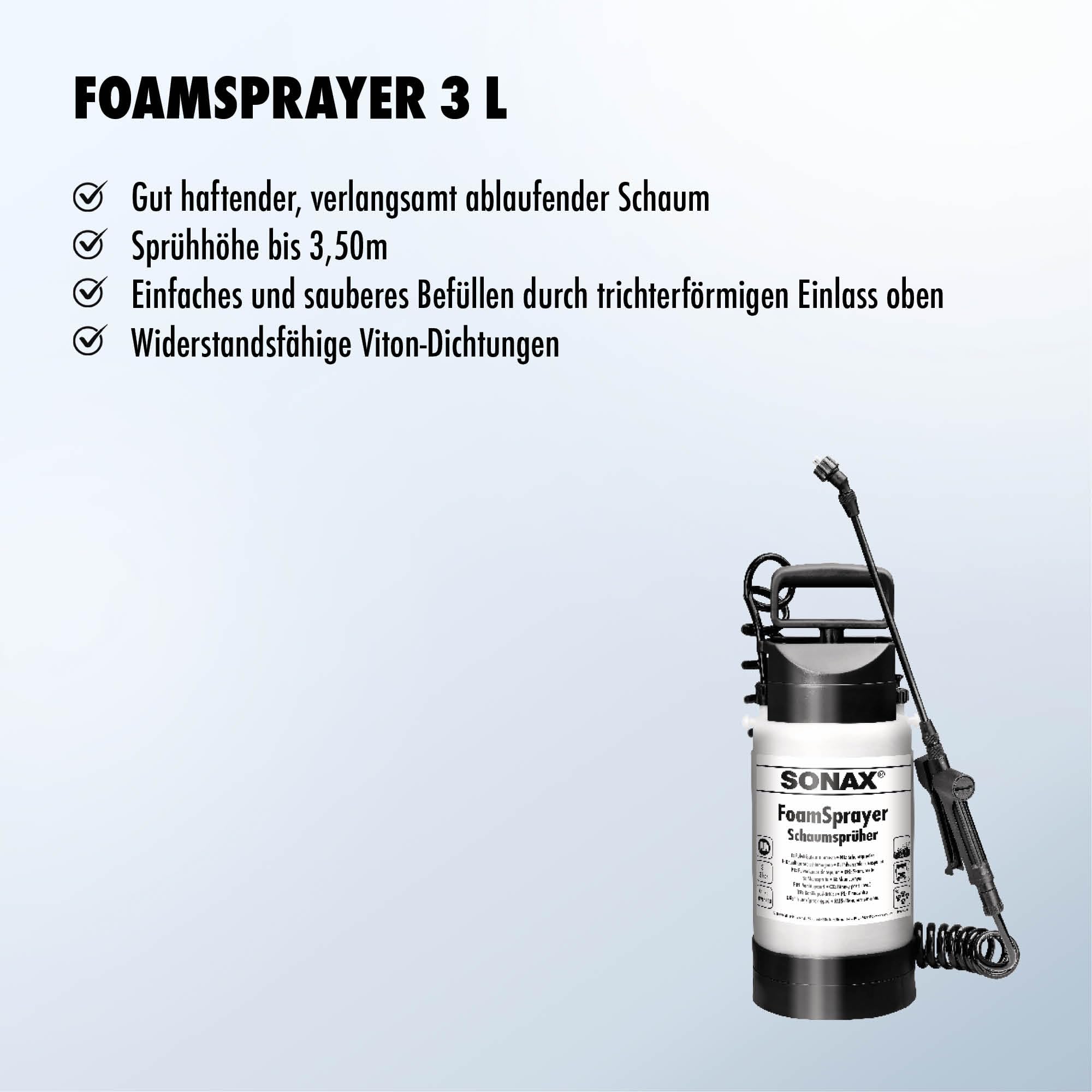 SONAX FoamSprayer (3 Liter) reduzierten Verbrauch an Reiniger und Verbesserung des Reinigungsergebnis | Art-Nr. 04964410