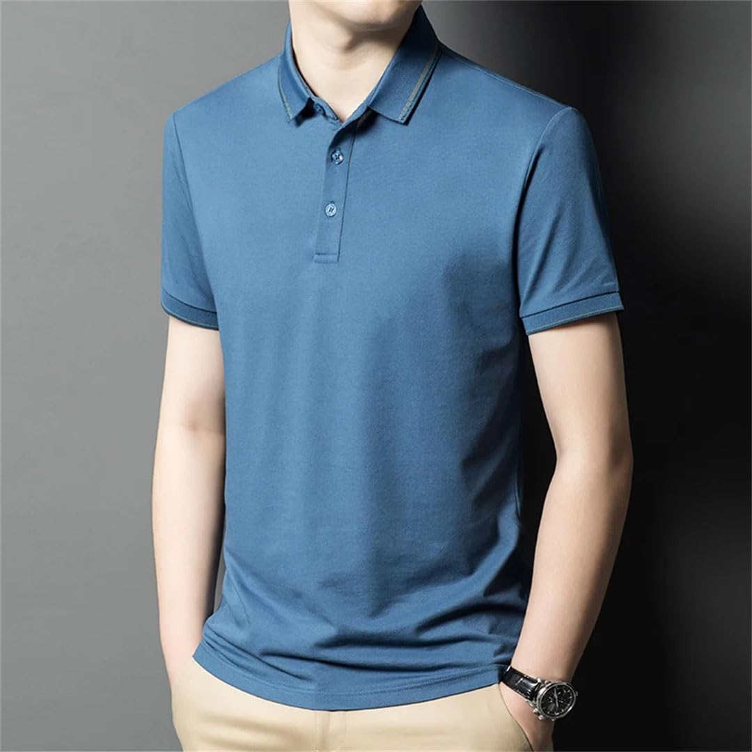 Polo clásico de manga corta con solapa y media manga para hombre, color liso, azul marino, XL