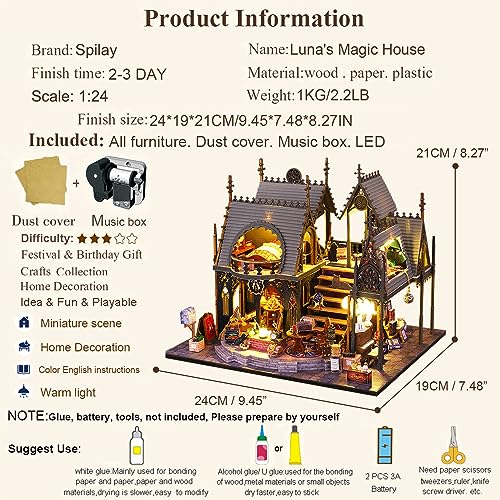 Spilay Diy Miniature House Kit with Wooden Furniture, with Music Box Dust Proof Cover and LED - Image 4