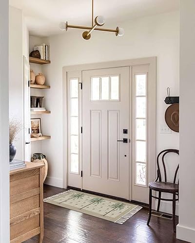 Miniatura 5 de Tropical Palm Tree Kitchen Hallway Runner Rug 2X5 Ft Carpet, Washable Woven Brown Summer Beach Plant Throw Carpet with Tassel, Non-Shedding