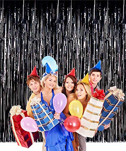 Image of Party Propz Black Foil Curtain for Decoration - 2 pcs (3ft x 6ft Each) Black Foil Curtain | Fringe Curtains for Decoration | Foil Curtains for Birthday Decoration | Frills for Decoration