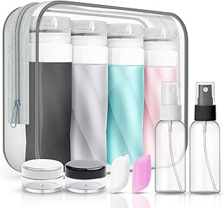 Silicone Travel Bottles, 10PCS Travel Bottles for toiletries, Leak Proof Refillable Squeezable Containers Set Carry Liquid Shampoo and Body Wash in Travel Bottles with PVC Storage Bag