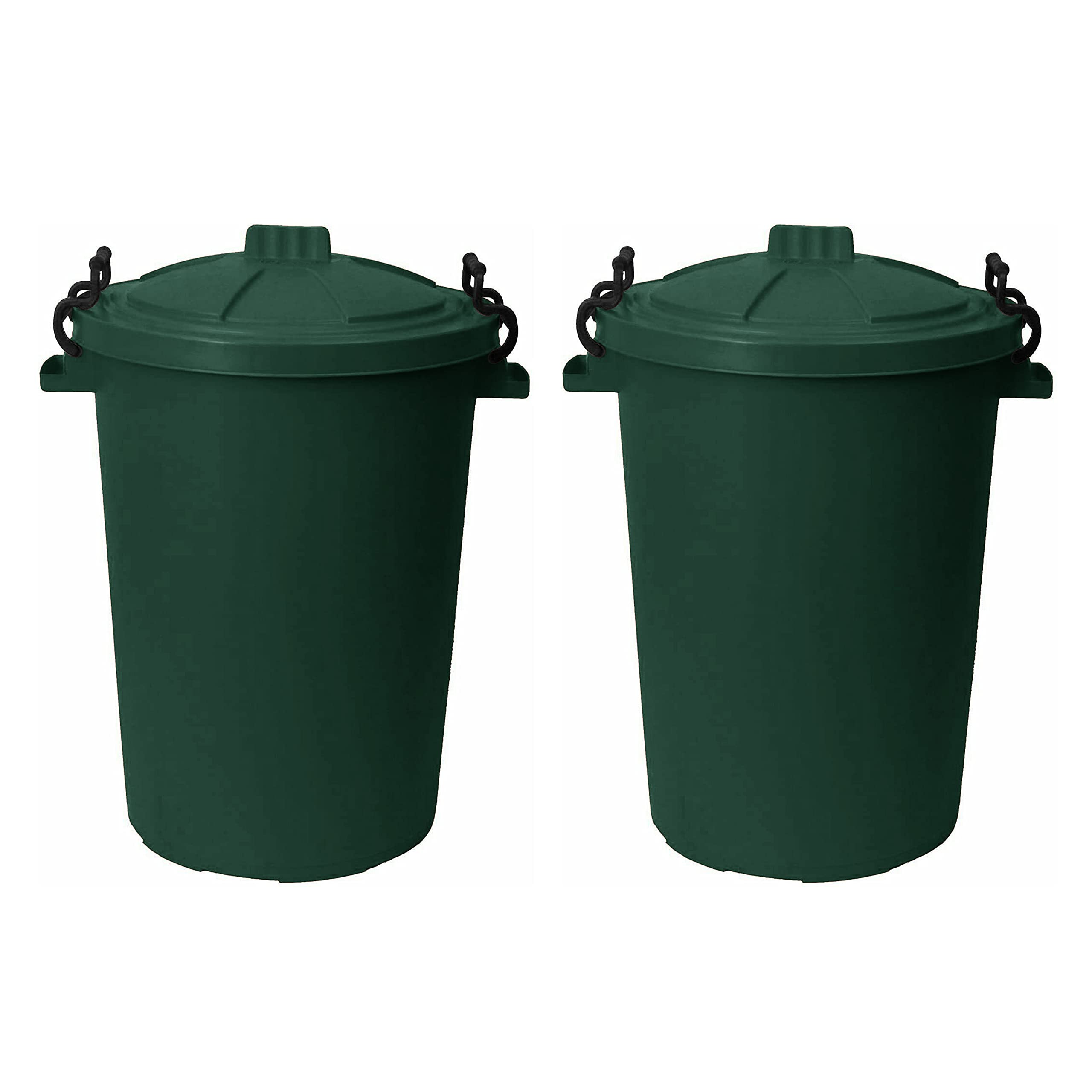 M1SS (Set of 2) 50 Litre Heavy Duty Plastic Clip Lock Lid Bin Indoor or Outdoor Rubbish, Dustbin, Trash, Waste or Storage of Animal Feed. (Dark Green)