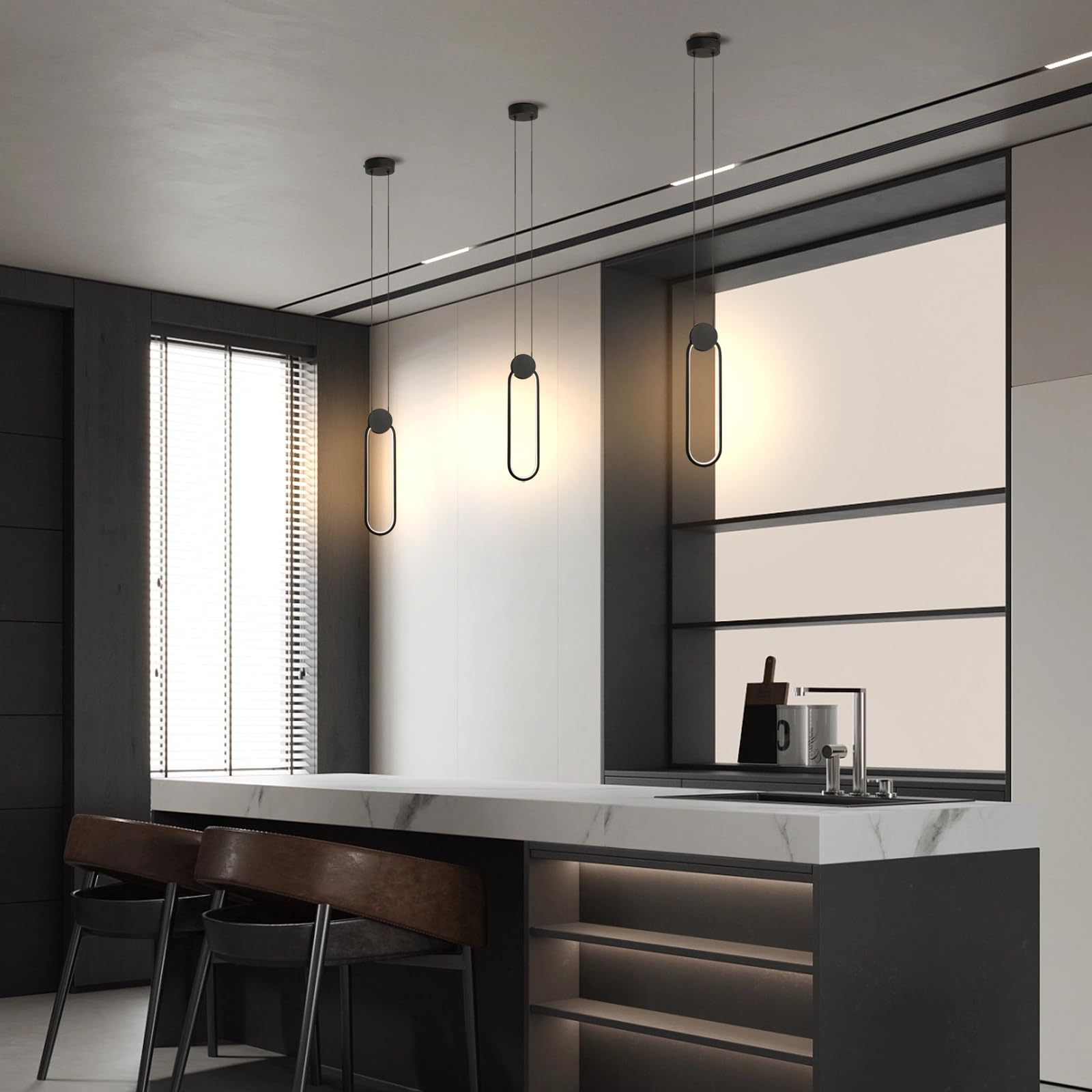 2 Pezzi Lampadario 11W LED Moderna Lampada a Sospensione in Alluminio Lampada da soffitto Creativa per Cucina Sala da pranzo Soggiorno Camera da letto, nero