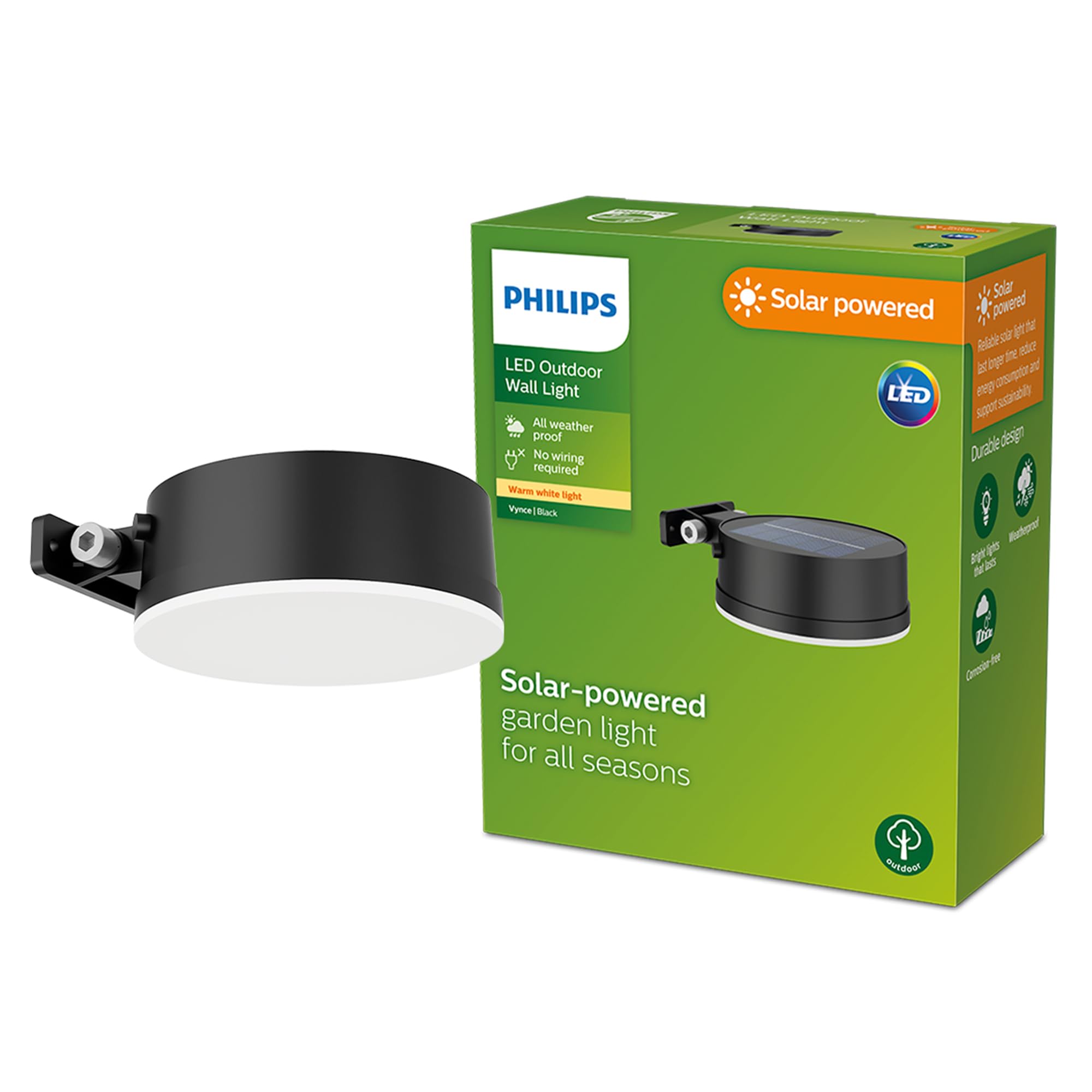 Philips Black Lighting Vynce Outdoor Solar Path Light, Round, 1.5W, 2700K, Ip44 Weatherproof