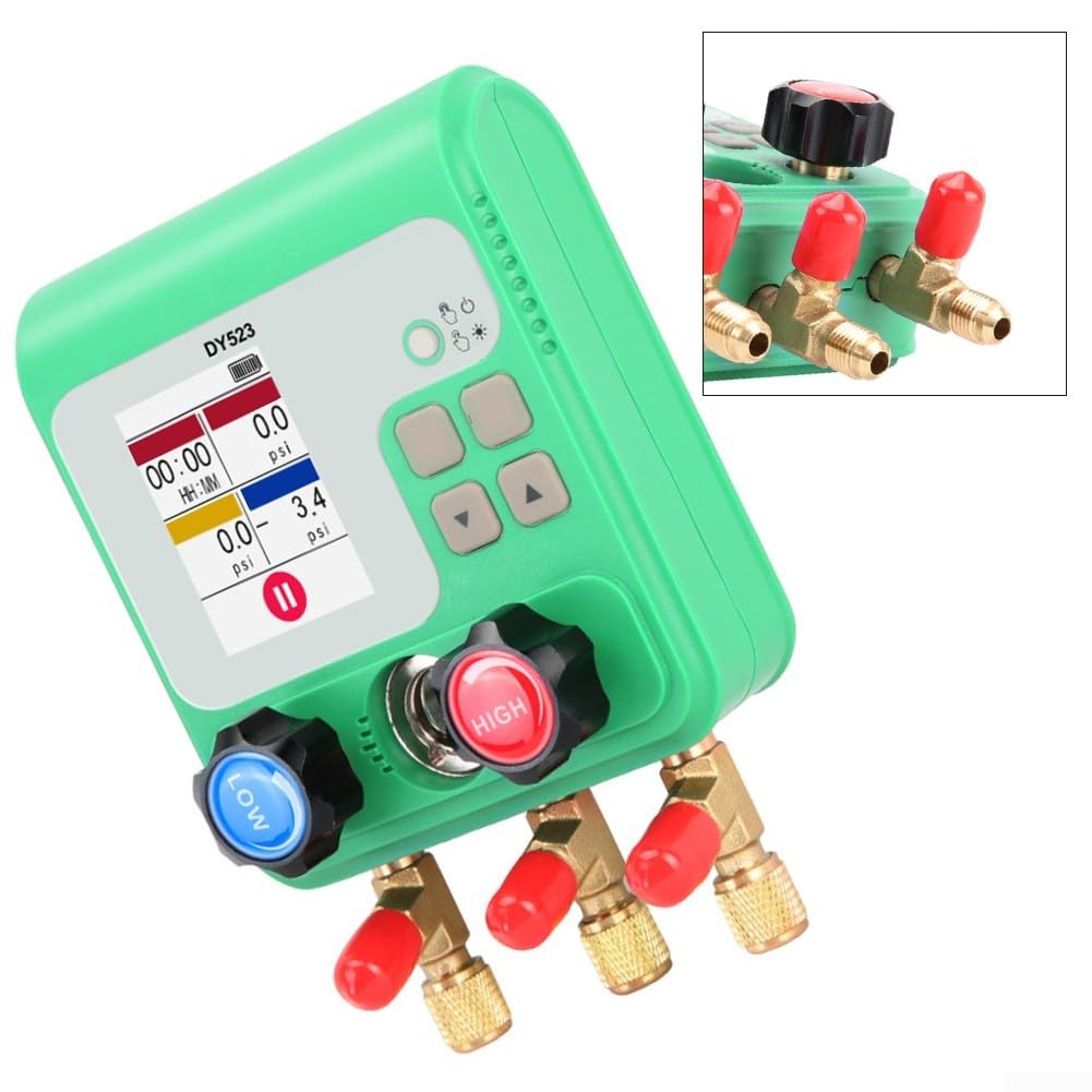 Manómetro digital de presión de vacío para HVAC R12 R22 R134A interfaz de metal con gancho plegable, herramienta de diagnóstico de CA precisa para reparación de automóviles y hogares