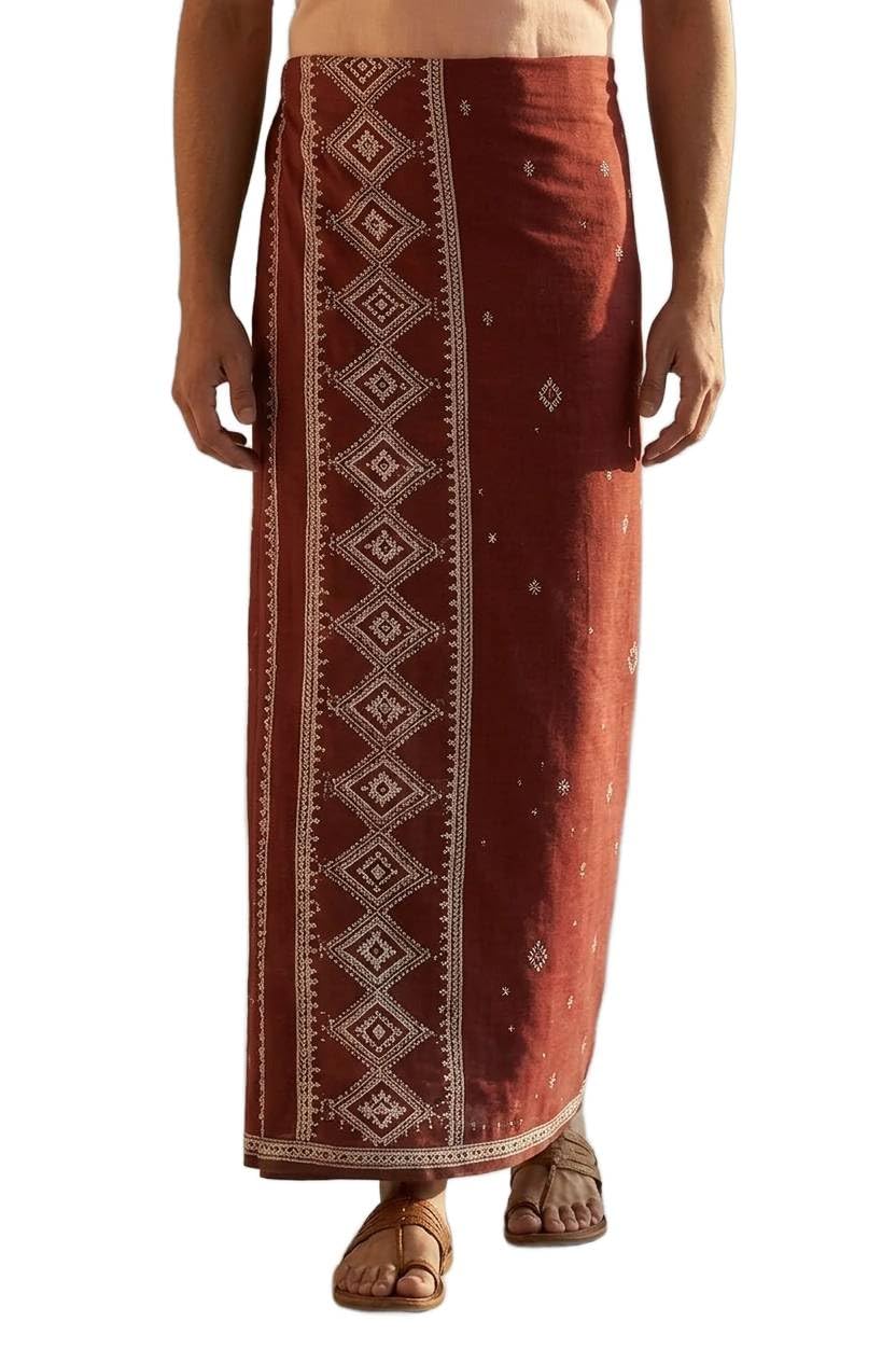 Cotton Kora Khadi Block Printed Dhoti Lungi Wrap for Men | 100% Handwoven Cotton | Squares Motif Ethnic Wear for Festivals, Ceremonies & Daily Comfort-image-11