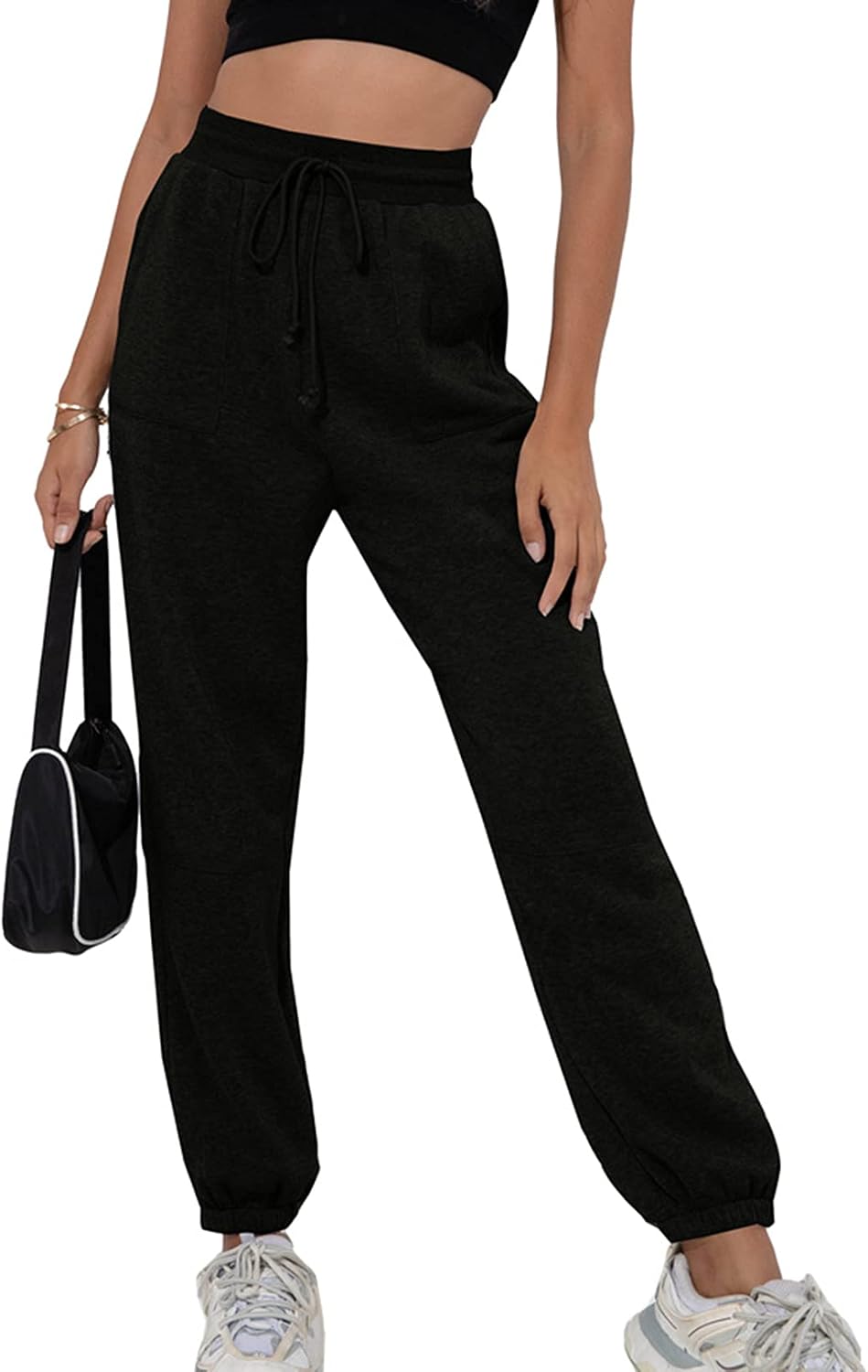 Lu's Chic Women's High Waisted Pants Baggy Joggers Long Sweatpants Drawstring Casual Athletic