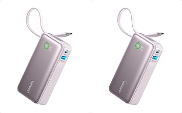 Anker Nano Power Bank, 10,000mAh Portable Charger with Built-in USB-C Cable, 30W Recharging, 30W Max Output with USB-C&A, for iPhone 16/15 Series, MacBook, Galaxy, AirPods, and More Pack of 2