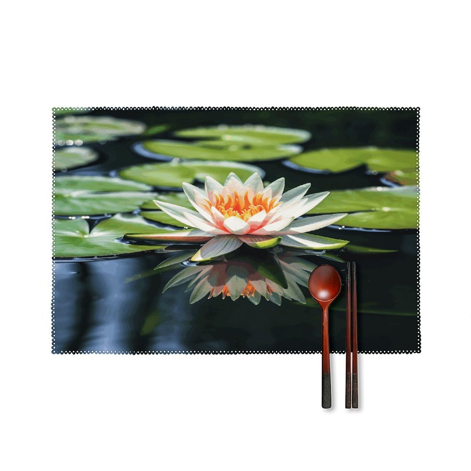 Water Lily Placemats Washable Canvas Place Mats Decoration Placemat for Dining Table Easy to Clean Tables Mat Set of 6 for Kitchen Dining Room Coffee Table