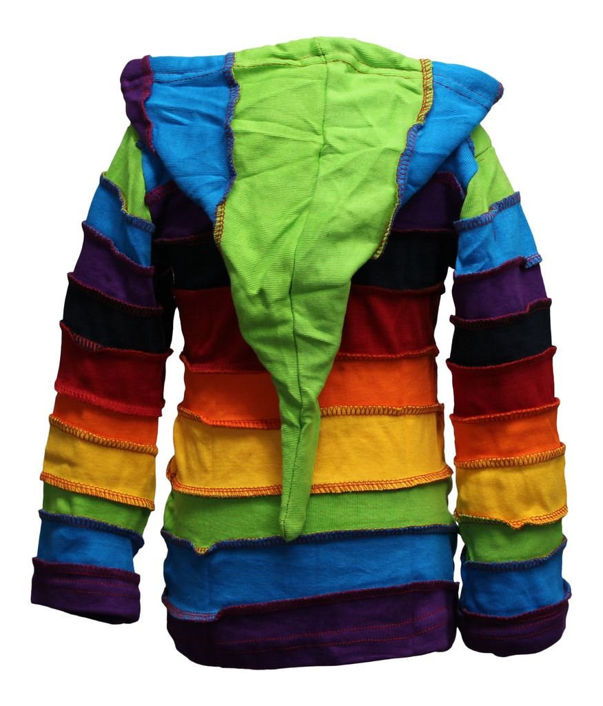 SHOPOHOLIC FASHION Children Pixie Colorful Hippie Striped Hoodie Hippy Boho Kids Sweater Jacket (3XL,Rainbow)