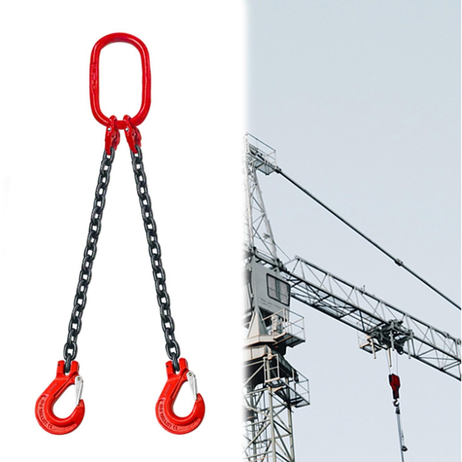 Heavy Duty Chain Slings for Lifting, Dual Leg Lifting Sling Chain 1 3 5 7 8 13 Feet, Alloy Steel Chain Slings with Butterfly Style Buckle(Load 3 Ton L 1 M (3.3 FT) 2 Hook)