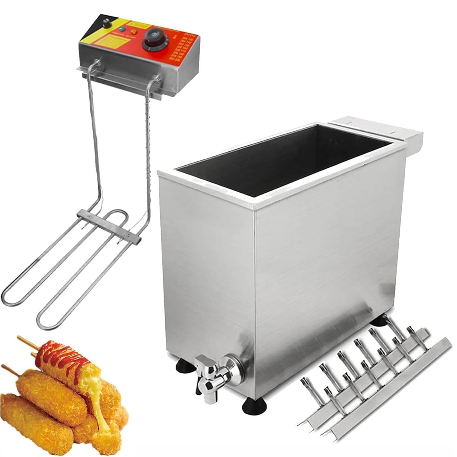 Feiphla Multicolor Cheese Hot Dog Sticks Maker Machine Cheese Corn Dog Fryer Commercial Hot Dogs Sticks Frying Machine Adjustable Temperature Electric