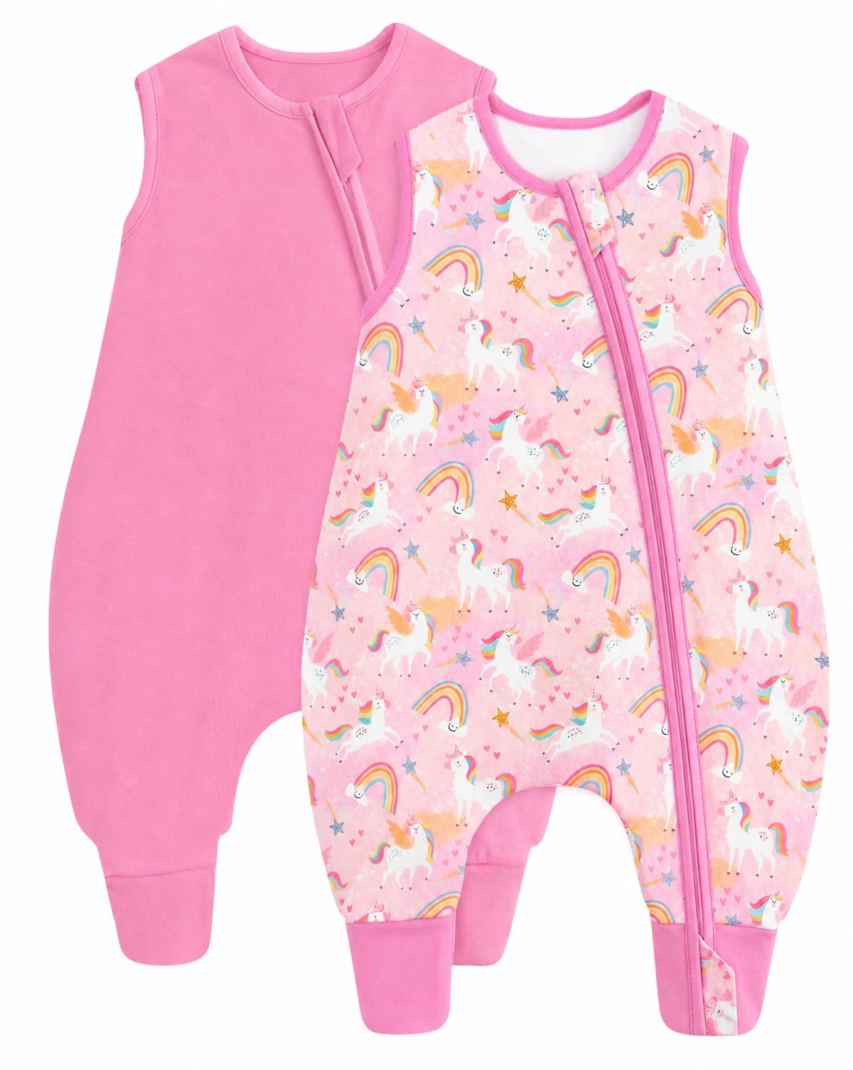 JiAmy 0.5 Tog Baby Sleeping Bag with Legs, 100% Cotton Summer Sleep Sack, Toddler Soft Sleep Bag with Feet Rose 0-6 Months