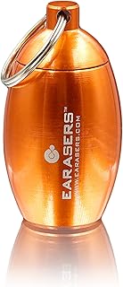 EARasers Earplugs Keychain Carrying Case - Aluminium Waterproof Ear Plugs And Pills Holder Orange Stash Can For Traveling