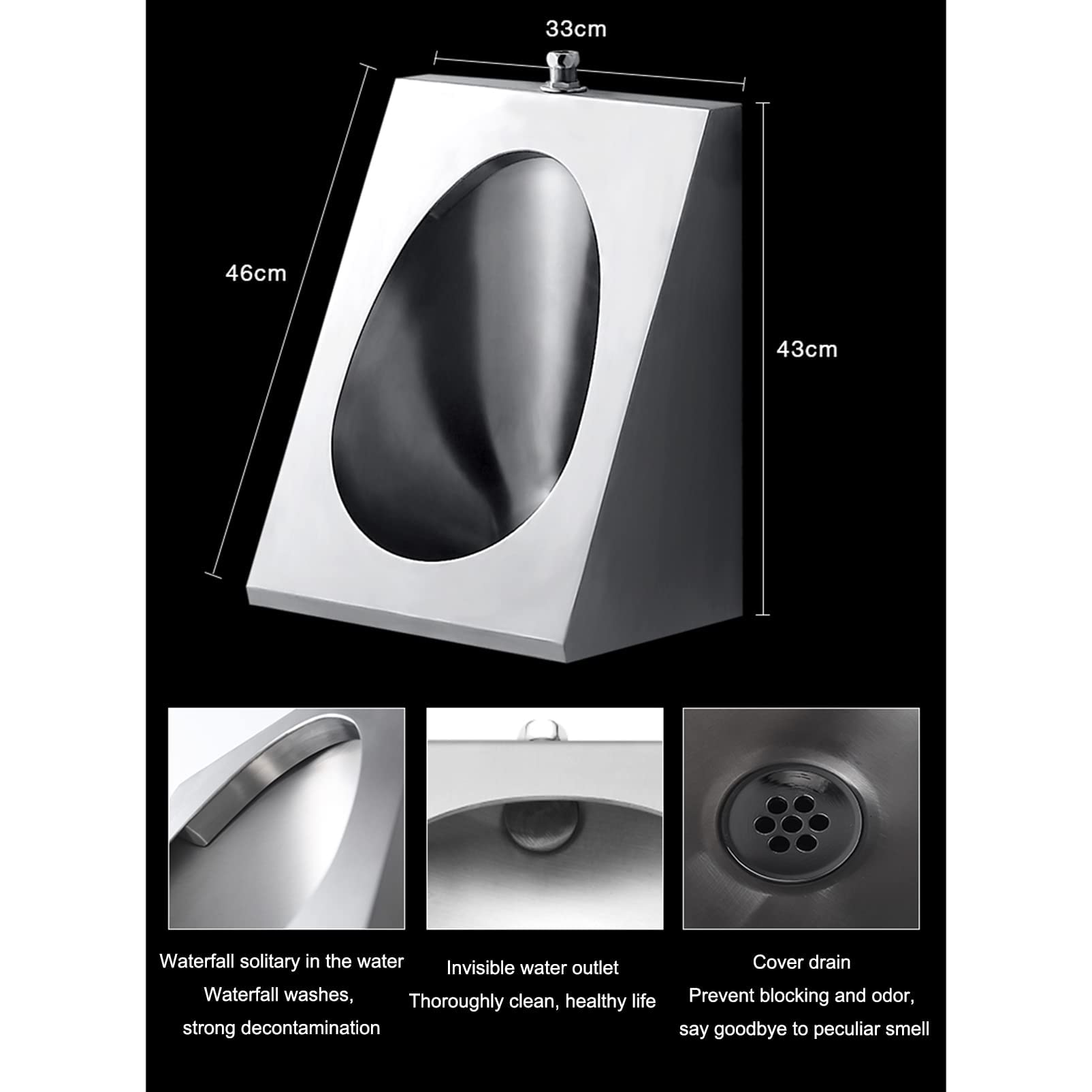 OTQEFTN Wall-Mounted Urinal, Commercial Stainless Steel Automatic Flushing Urinal, Men's Standing Public Toilet Urinal Set, Suitable for and Commercial Toilet Urinals