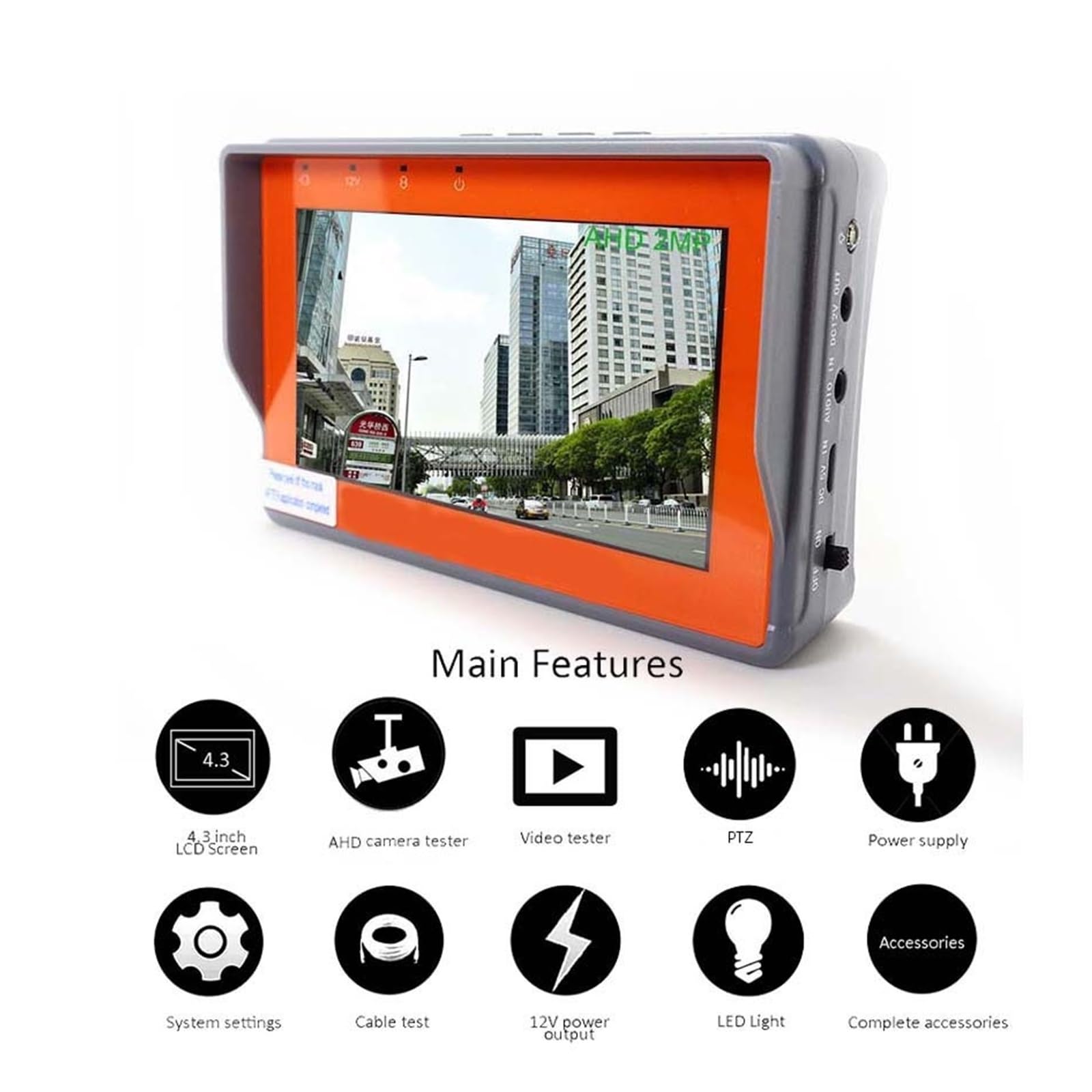 Tester CCTV Tester CCTV Monitor 4.3 Pollici HD AHD 8MP Telecamera Analogica Test Tester For Cavi PTZ UTP Uscita 12V1A IV7A rileva telecamere di rete