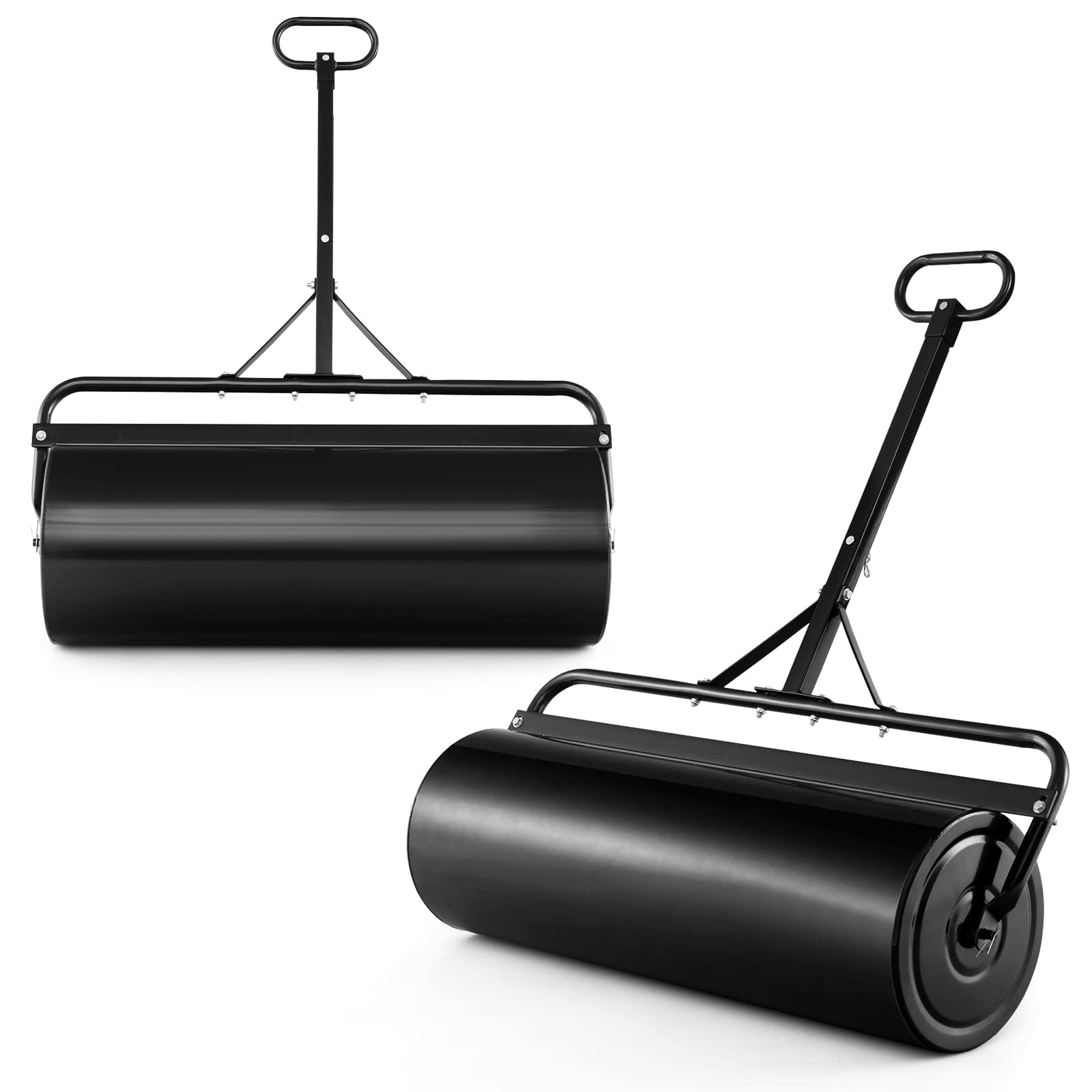 FANTASK Walec do trawnika metalowy, 113 l, wałek ręczny z uchwytem, wałek ogrodowy Ø 40 cm, napełniany wodą/piaskiem, bęben do dużych obciążeń, wałek do trawy (czarny)