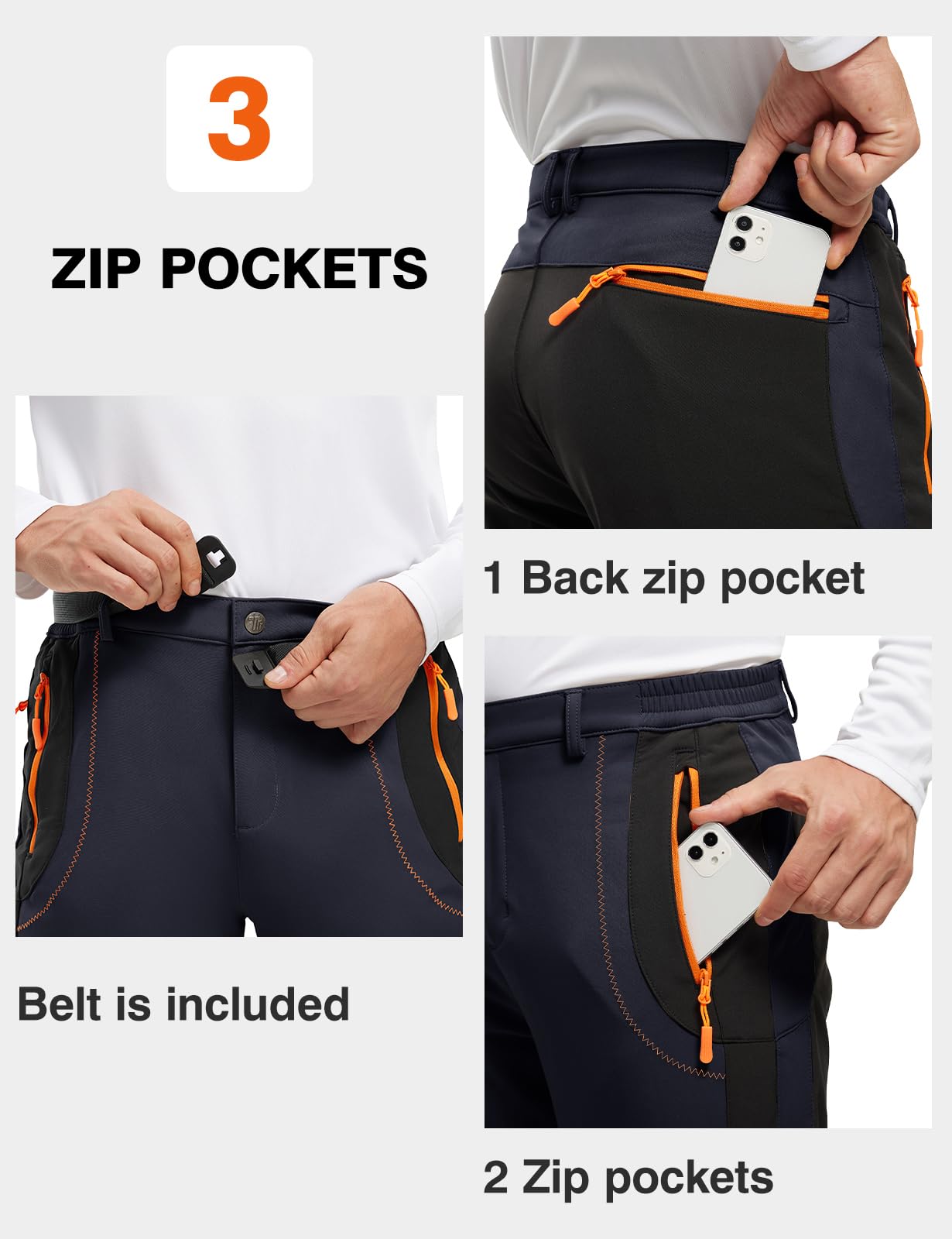 donhobo Pantalon de randonnée pour homme - Imperméable - Coupe-vent - Chaud - En softshell épais - Pour l'extérieur, le ski, le trekking