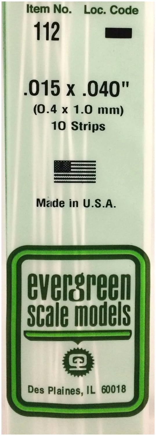 Kyosho 80EG112 Evergreen Scale Model Flat Bar, Spessore 0,38 mm, Larghezza 1,0 mm, Confezione da 10, Materiale Hobby