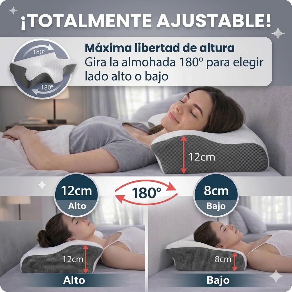 Almohada Cervicales y Cuello - Adiós al Dolor, Mejora tu Descanso + Antifaz | Almohada cervical, ergonómica, antironquido; postura ideal que favorece el descanso y reduce ronquidos.