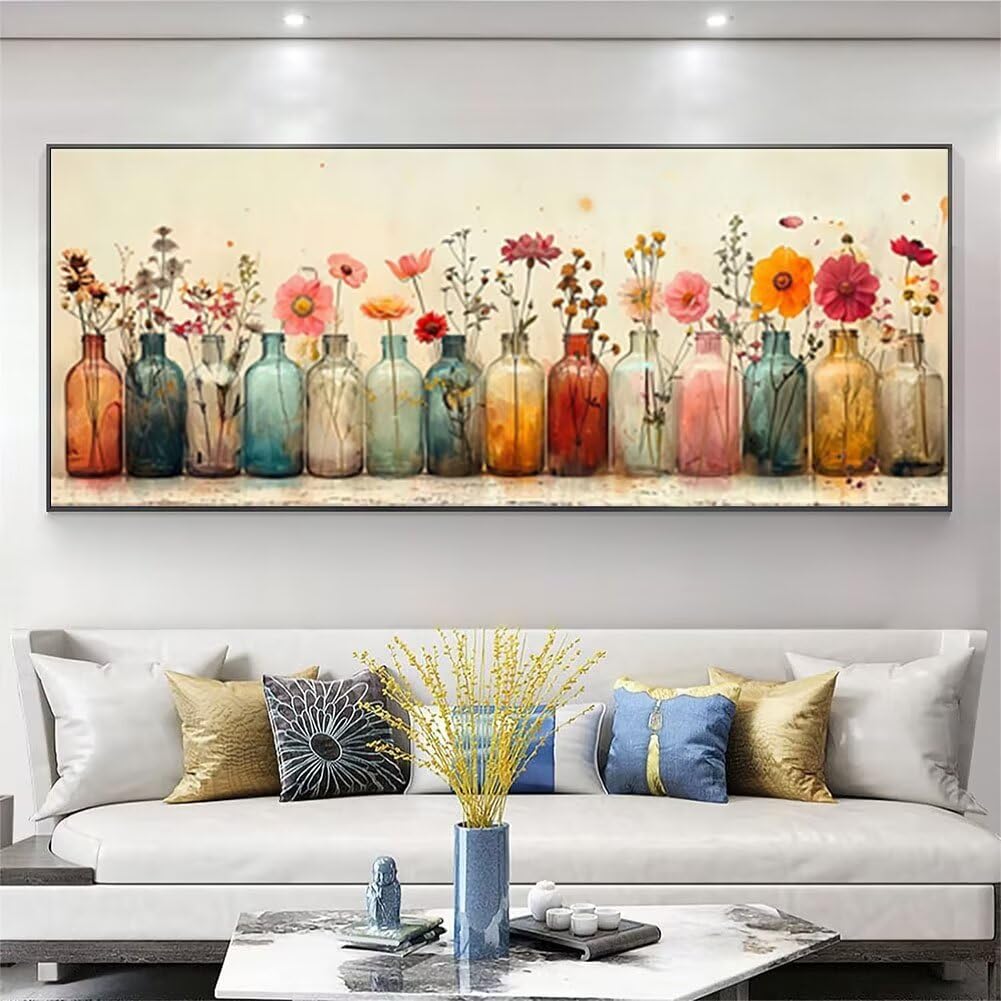 Blume Diamond Painting Groß XXL 180x70cm, Basteln Erwachsene Diamond Painting Set, 5D DIY Vase Diamant Painting Bilder Erwachsene, Diamond Painting Set mit Zubehör für Zimmer Wand Deko und Geschenke