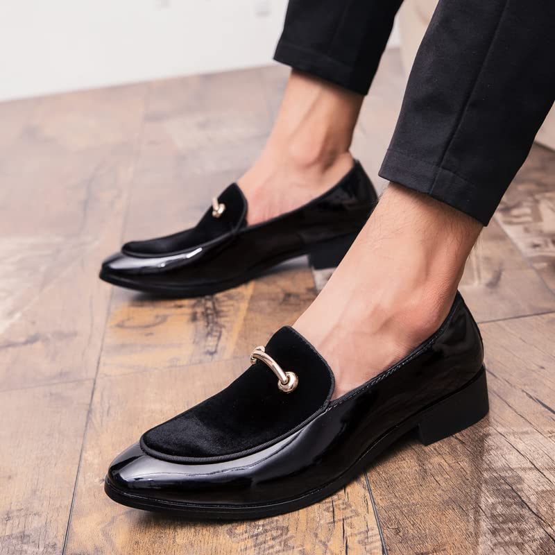 Men's Velvet Patent Leather Slip-on Dress Shoes Business and Parties Formal Events Smoking Slippers Loafers for Party Wedding Prom Size 38-472