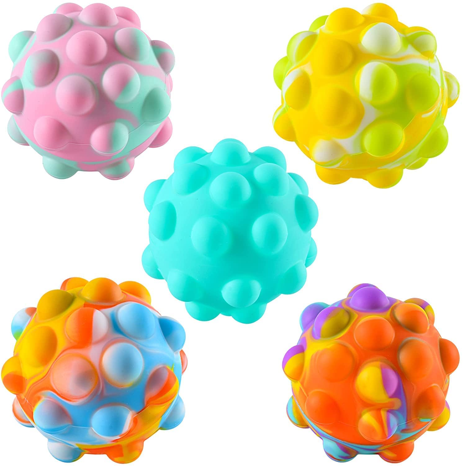 3D Pop Stress Reliever Ball Fidget Silicone Bubble Popping Sensory Toy for Autistic Kids Special Needs Children Anxiety Adults Push Pop Bubble (Multicolor) (Pack of 1)