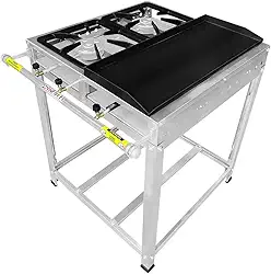 Fogão Industrial 2 Bocas com chapa, Alta Pressão, Inox, Queimadores Caulim 125mm