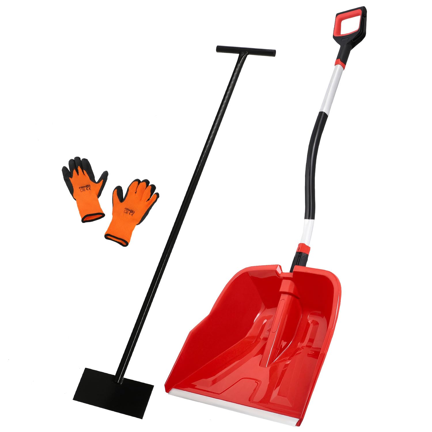 KOTARBAU® Set Schneeschaufel mit Aluminiumstiel 144 cm Eisschaber 119 x 20 cm + Handschuhe warm Schneeschieber Schneeschaufel Auto Stoßscharre mit Stiel Schaufel mit Stiel