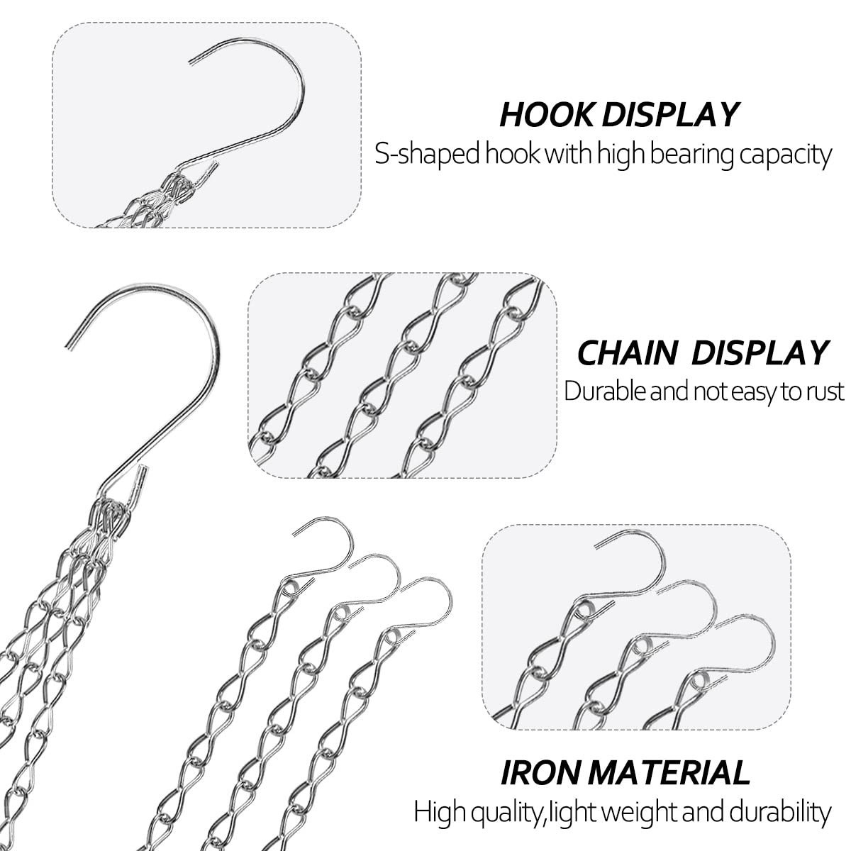 10 Catene Metalliche Con Gancio A S Per Appendere, Oro, 29 Cm, Portata 5 Kg, Per Piante, Lanterne, Uccelliere - 2