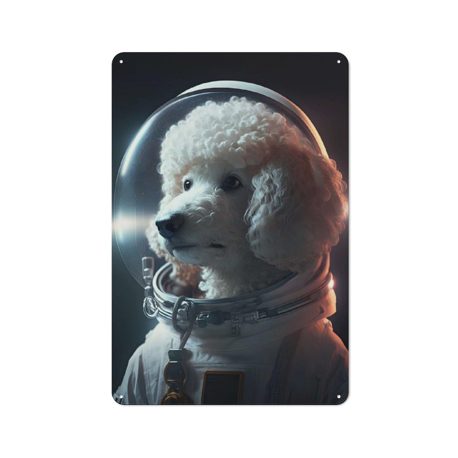Junmoney Style-4 Retro Metal Sign With Poodle Astronaut Design 30X20cm, Distressed Look Retro Room Decor For Living Room, Hallway, Kitchen Or Cafe