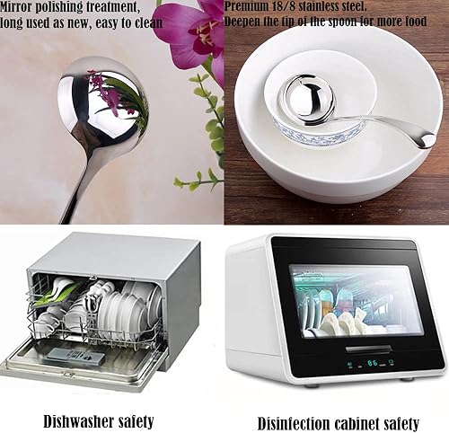 Miniatura 7 de Cucharón pequeño, cucharón de salsa de 7.9 pulgadas, cucharón de acero inoxidable 1810 para servir sopa para salsas o cucharas de sopa, plateado