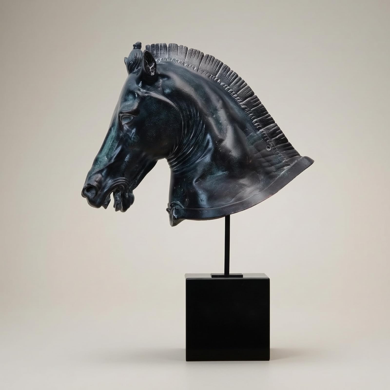 Baoblaze Escultura de Caballo Resina Busto Caballo Estatua Vintage Figura Ornamental con Tonos Oscuros y Presencia Adecuada para Sala de Estar Recibidor Estantería 35x15.5x54.5cm